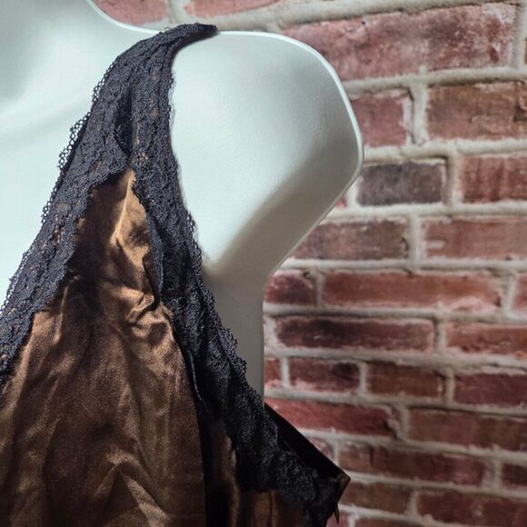 🧵 Wild Fable Dark Brown Satin Slip Dress XXS – Eco-Friendly Midi with Lace Trim - Picture 5 of 6